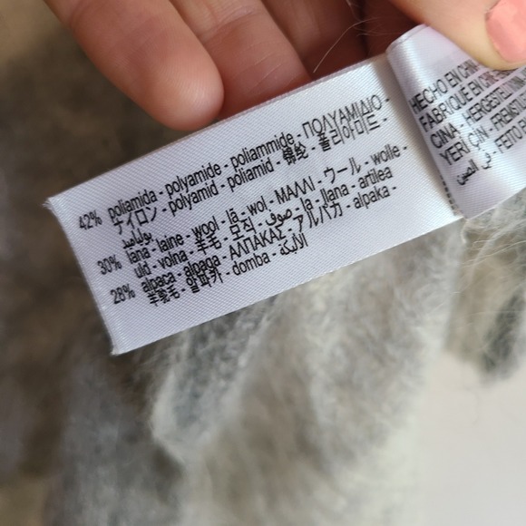 Zara Gray Alpaca Wool Blend Open Knit Colorblock Sweater MEDIUM Preppy Classic - Picture 3 of 8